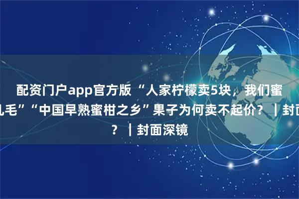 配资门户app官方版 “人家柠檬卖5块，我们蜜柑才几毛”“中国早熟蜜柑之乡”果子为何卖不起价？｜封面深镜